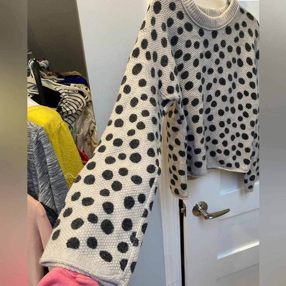 Madewell merino wool wide sleeve polkadot cream and black sweater